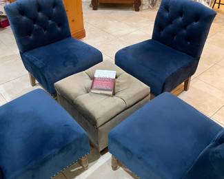 Royal Blue Side Chairs, Blanket Storage Chest Ottoman