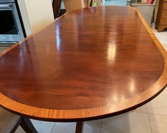 Duncan Phife Dining Table with Six Chairs and Two Leafs with Custom Made Pads