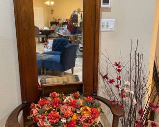 Antique Hall Tree with Floral Arrangement