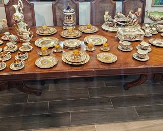 Table full of Capodimonte porcelain 