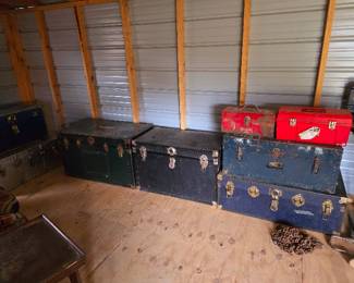 LOTS of vintage and antique trunks