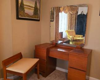 Mid-Century Danish Modern Vanity and Stool
