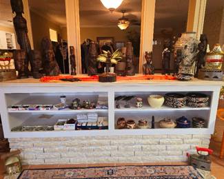 Awesome ebony carved African statues!  Also, Wedgewood, Water Buffalo carved horns, and more!