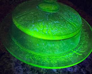 Uranium depression glass butter dish
