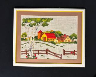 Folk art needlepoint farm scene