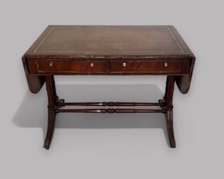 English Regency Style Mahogany And Tooled Leather Drop Leaf Sofa Table, Circa 1930