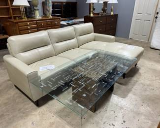 Leather Sectional and Glass top Coffee Table Orlando