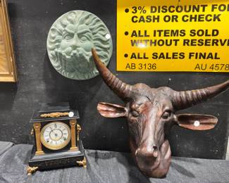 Wood Bull Head, Mantel Clock and Decor Orlando\