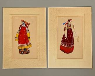 Unknown Artist, Pair Of Portraits Of Women In Traditional Russian Clothing