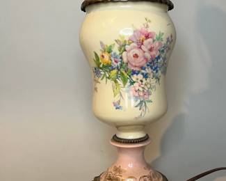 Pink Floral Painted Porcelain Urn Mound As A Table Lamp