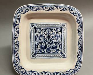 Portuguese Or Italian Hand Painted Blue And White Square Serving Platter