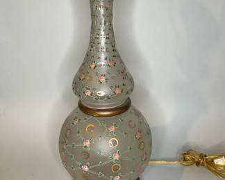 Bohemian Glass Lamp With Floral Decoration