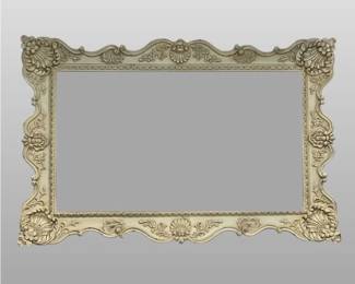 Drexel Heritage Carved And Painted Ivory Floral Decorated Mirror