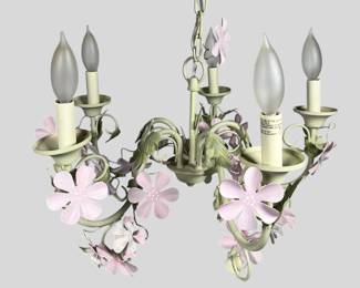 Five Arm Floral Painted Chandelier In Sage And Lavender