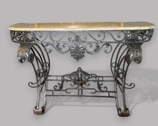 Antique Marble Top Wrought Iron Console Table