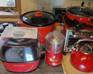Lot Of Various Red Kitchen Appliances Hamilton Beach Cuisinart Farberware
