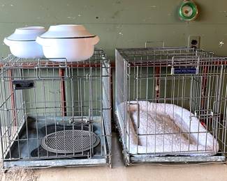 2 Medium Size Dog Metal Crates 24x18x18 Inch, 2 Oggi Milton Microwaveable Bowls,2 Dog Mats,Pet Bed