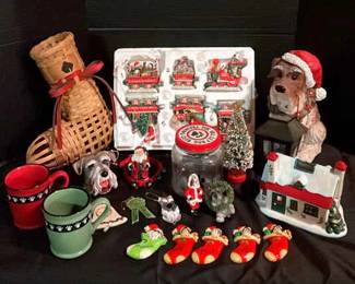 Schnauzer Dog Christmas Items 6 Dog Train Ceramic Figurines,Dog Lantern Statue,Ornaments, More