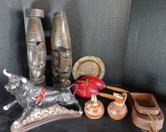 Various Vintage Decor Masks Bull And Jars 