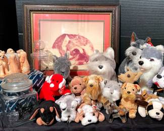 Dog Items Schnauzer Framed Picture, Stuffed Animals,Beanie Babies,Candy Jars,Spaniel Dog Candle