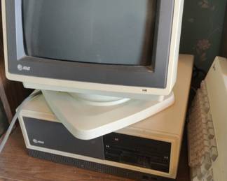 Vintage AtT Personal Computer With Monitor And Keyboard.