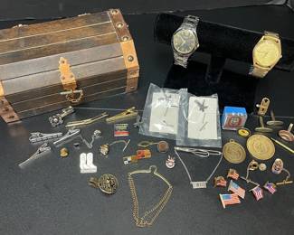 Mens Jewelry, Including Seiko Watches, Lapel Pins, Tie Clips,  More