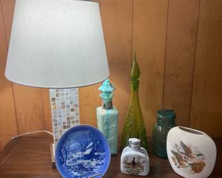  02 1970s Jim Beam Jade Milk Glass Decanter, Bavarian Village Porcelain Pheasant Decanter,  More