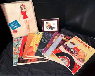 11 Vintage Playboy Magazines, Pinup 1947 12 Month Calendar, Pinup January 1950 Picture