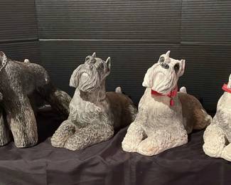 4 Schnauzer Outdoor Statues 2 Light Grey Sandicast Dog Statues 2 Dog Statues  Dark Grey