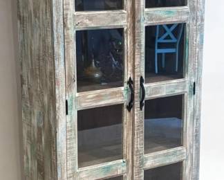 1199 - Coast to Coast 2 Door Painted Cabinet Crack in Glass Panel 72x36x16