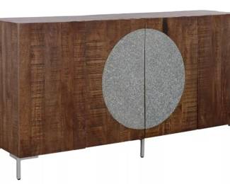 68 - Treasure Trove Accents 4 Door Mango Wood Credenza Bahari Chatter Brown/Silver 36 x 70 x 18