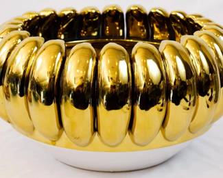 717 - Gold & White Bowl - 6.5" x 12"