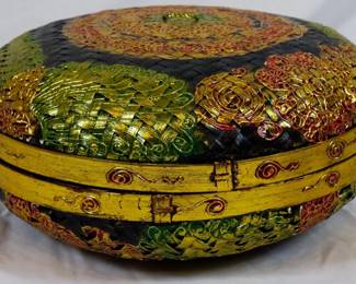 971 - Decorative Woven Box w/ Contents 7x13"