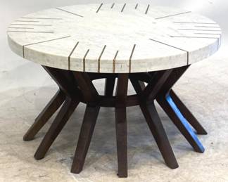 1296 - Brass Inlaid Marble Coffee Table 18x32"