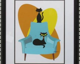 9047 - MID CENTURY MODERN CAT ON CHAIR 18.75 X 22.25