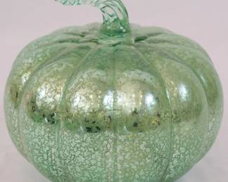 700 - Green Glass Pumpkin - 7" Tall