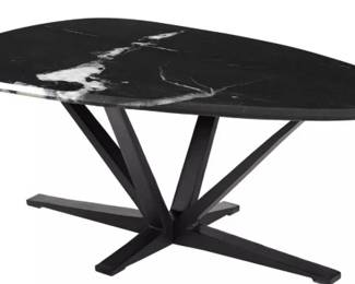 84 - Treasure Trove Accents Gibson Cocktail Table Asymmetrical iron base, marble top 18 x 47 x 28