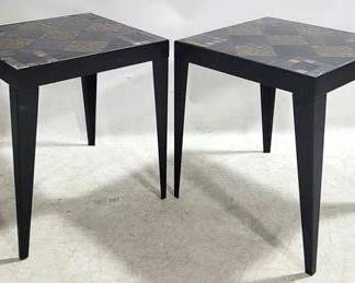 149 - Pair Alden Parkes Riviera Stone Top End Tables 27 x 24 x 24