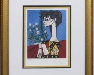 9021 - JACQUELINE W/ FLOWERS LTD ED BY PABLO PICASSO 14 X 17.25