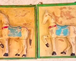 118 - Pair Wooden Carved Horse Plaques 18 x 15