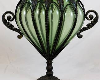1092 - Green Metal and Glass Vase 18"