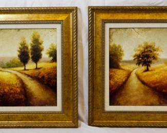 636 - Pair Framed Art - 17.5" x 17.5"