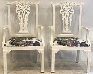 1213 - Pr Alden Parkes Chinoiserie Chippendale Chairs 43x23x20