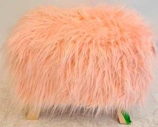 147 - UMA Pink Fur Ottoman 17 x 22 x 14