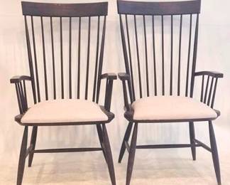 1231 - Pair Windsor Style Arm Chairs, Padded Seats 42 x 24 x 21