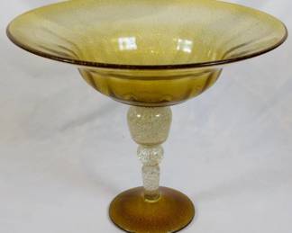 1060 - Large Amber Glass Compote 14x16.5"