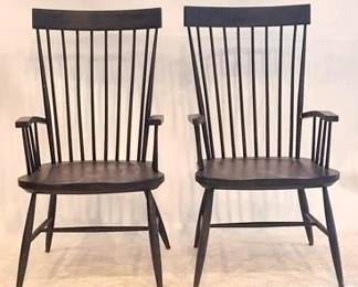 1232 - Pair Windsor Style Arm Chairs one arm has separation at joint 42 x 24 x 21