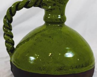 856 - Green Pottery Pitcher Vase 14"
