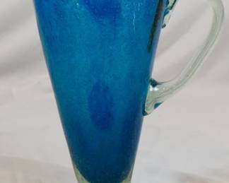 836 - Blue Glass Pitcher Vase 11"