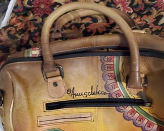 vintage tapestry purse and Anuschka purse
